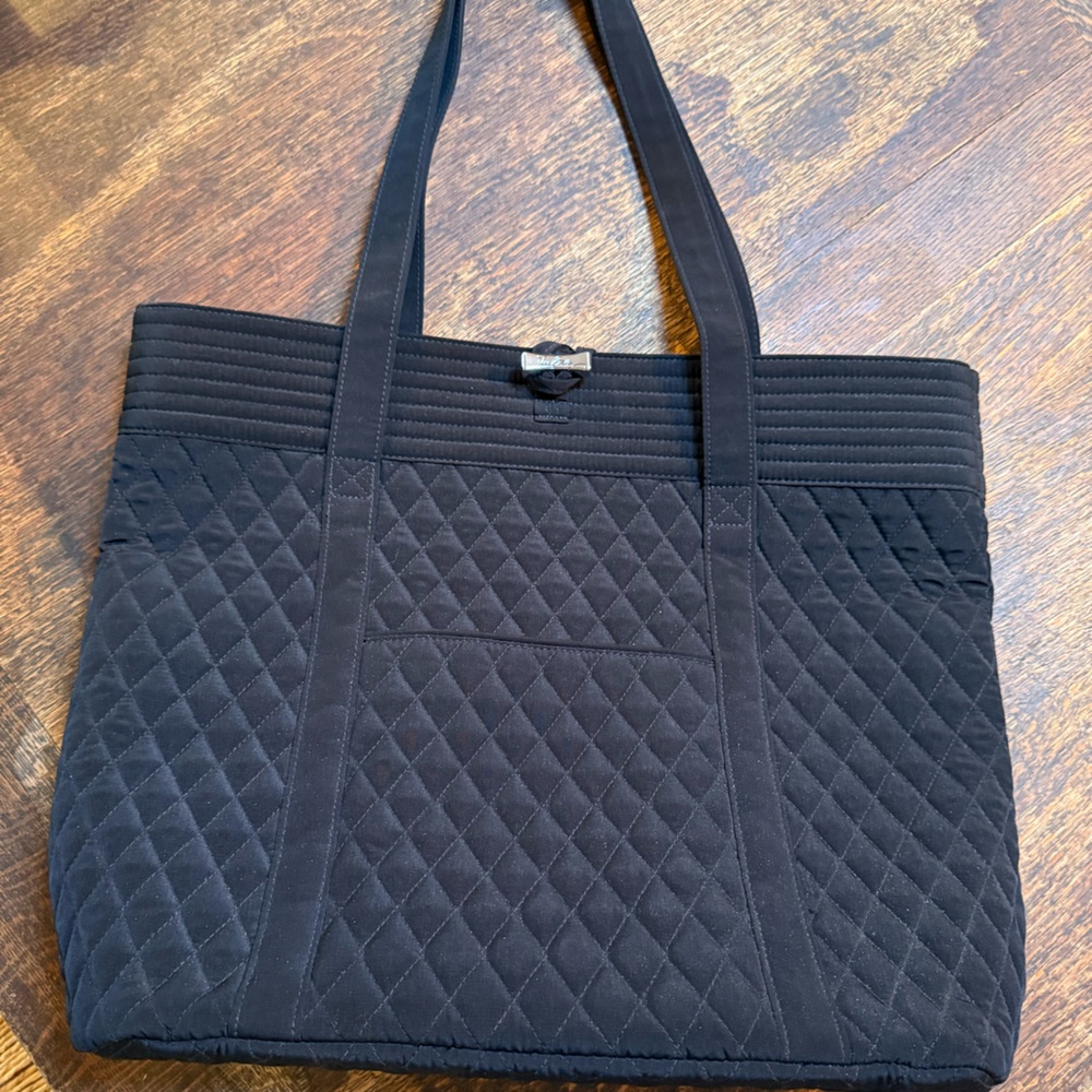Vintage Vera Bradley Black Quilted Tote Bag with Diamond Pattern